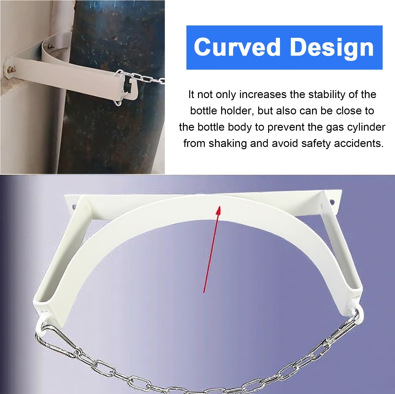 Soporte de pared para cilindro de oxígeno, blanco, soporte individual para portador de acetileno para fábricas, escuelas, garajes, soporte tanque de gas con cadena protectora y tornillos.(For 1 Cylind