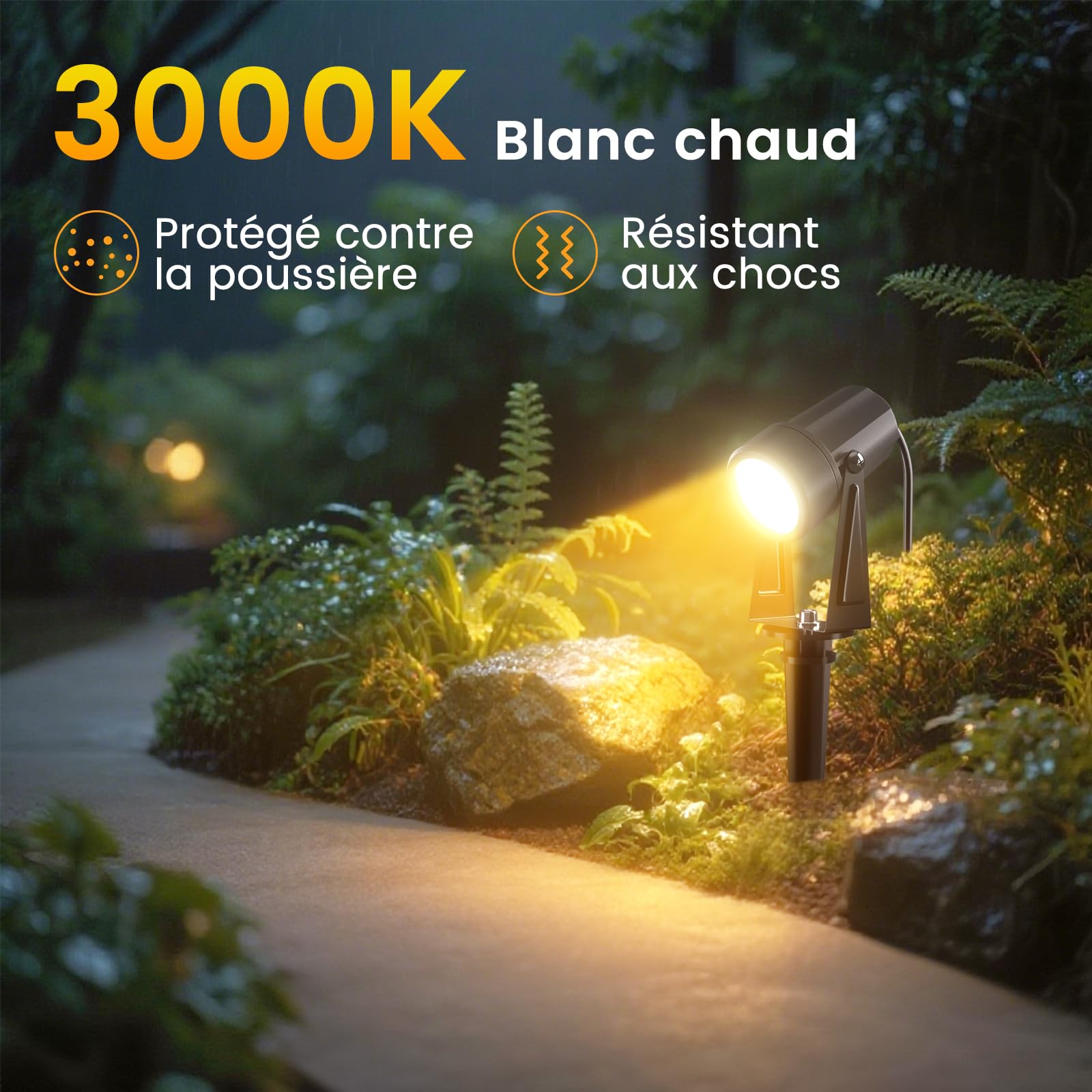 Spot LED Extérieur 26M, 3W×8 Projecteurs Extérieurs Imperméables IP65, 27V Blanc Chaud 3000K LED pour Pelouses, Cours, Terrasses, Maison