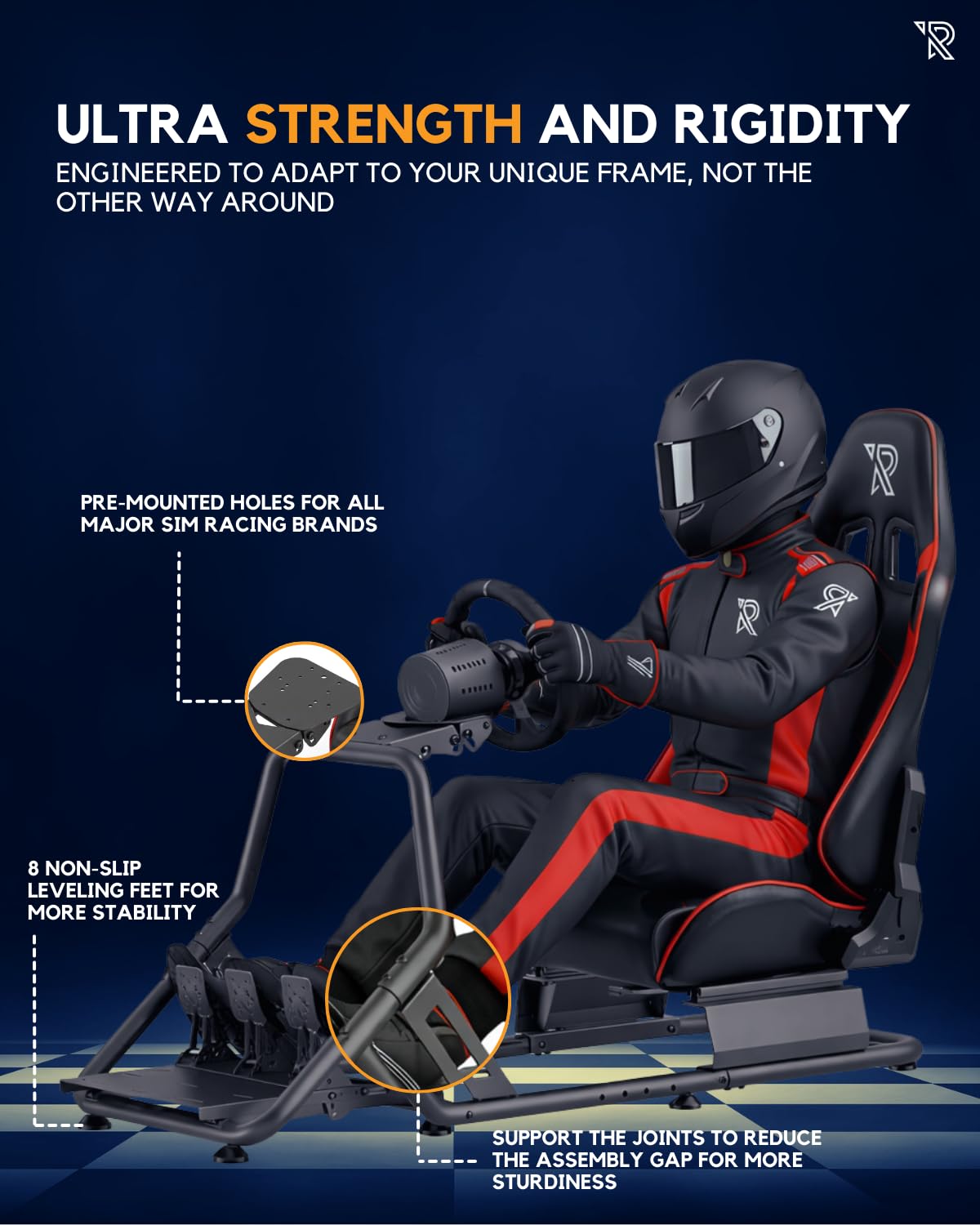 Ranqer Racing Simulator Cockpit - Racing chair with steel frame - Racing Cockpit/Racing Simulator Rhair - Adjustable Backrest for Beginners and Professionals - Metal frame - Simracing cockpit