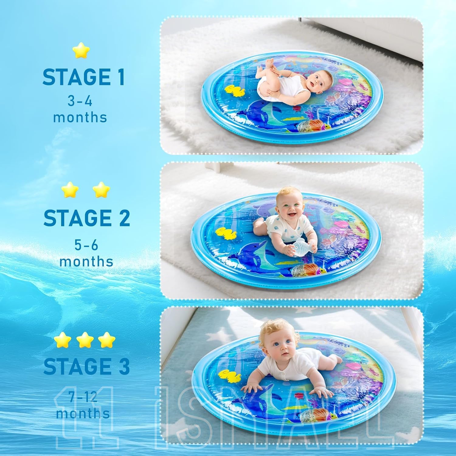 11 Ismael Extra Large Tummy Time Water Mat for Babies, Baby Water Blue Play Mat for Sensory Development, Inflatable Mat Toys for Babies Toddlers 3 6 9 12 Months, (1Pcs) 4