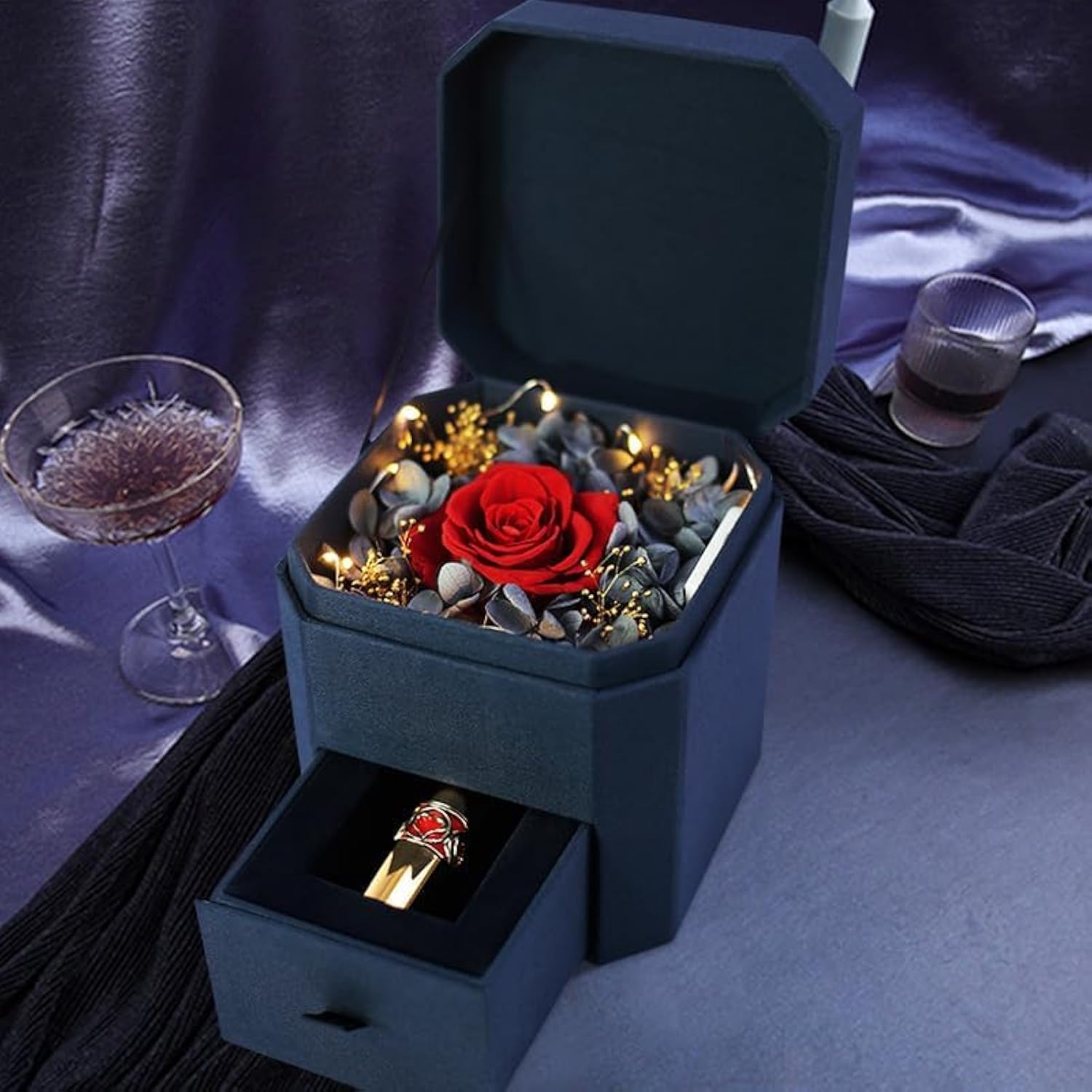 ANTOLEPreserved Rose Jewelry box,Eternal Rose Gift Box, Handmade Fresh Rose Valentines Gift for Her on Birthday,Christmas,Mother's Day,Anniversary