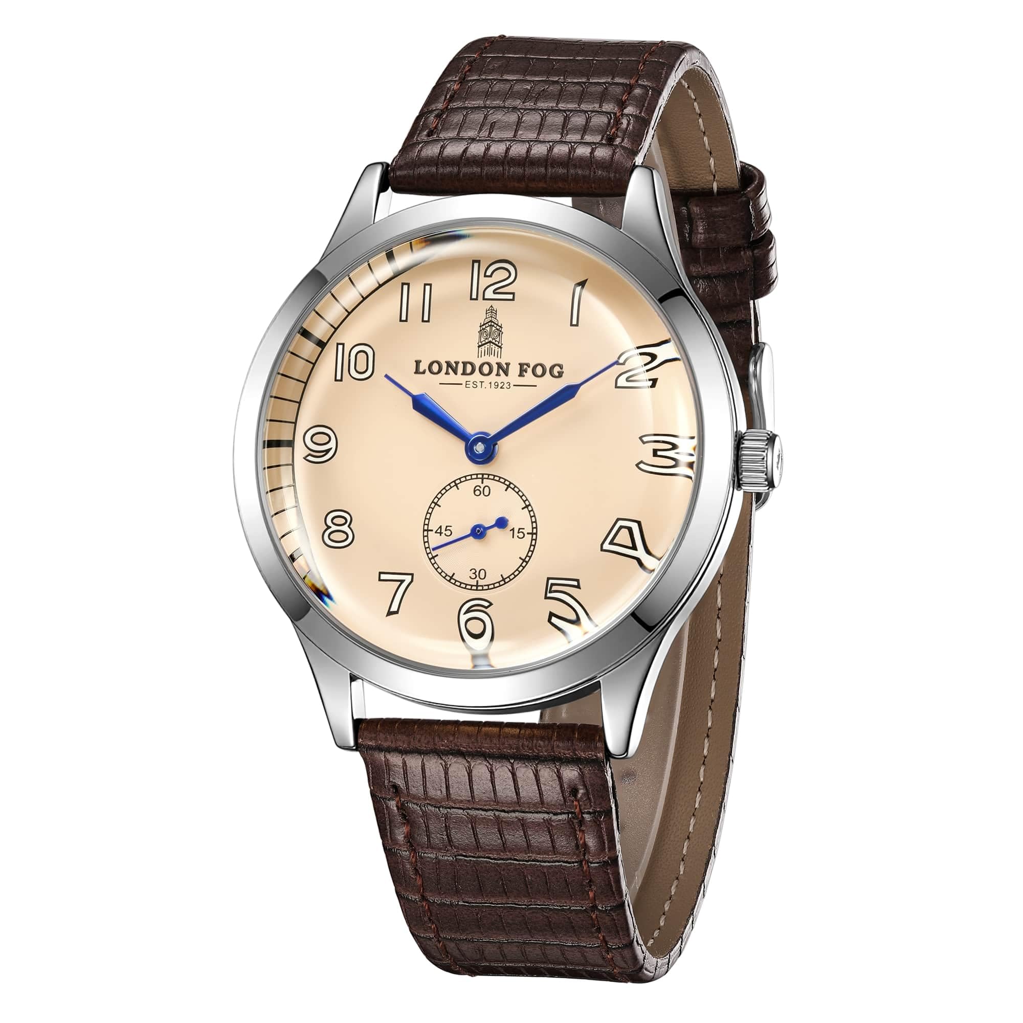 Brixton Collection Watch for Men with Curved Mineral Glass, Small Seconds Subdial, Polished Case & Textured Leather Strap-image-42
