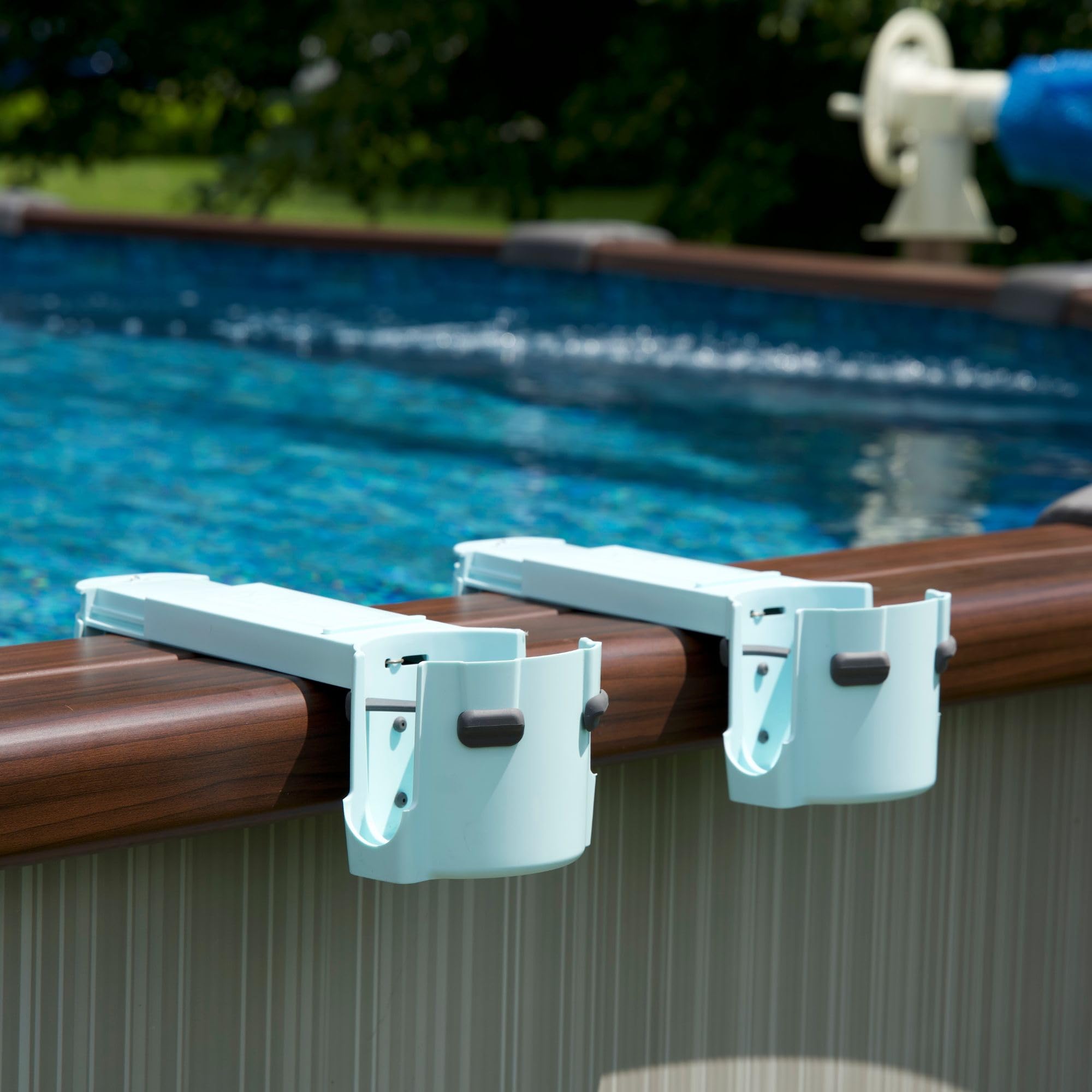 Poolside Becherhalter für oberirdische Pools, Seeglass Blue, nur für quadratische Pools, Nicht kompatibel mit runden oberen Bars. Verstellbarer Getränkehalter, Verwendung auf Boot, Deckrampe, Pick-up