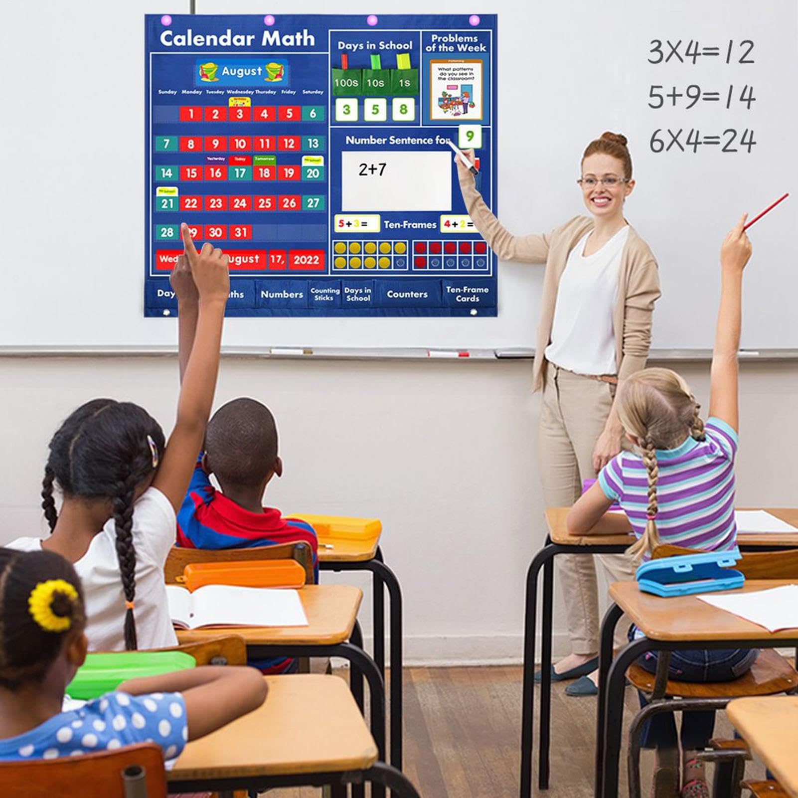 Calendario Matematico Quotidiano Attività Con Materiali Modulari | Materiali Didattici Con Tabellone A Tasche Per Bambini Ragazzi Ragazze Genitori Vacanza Aula Casa Scuola Materna Scuola