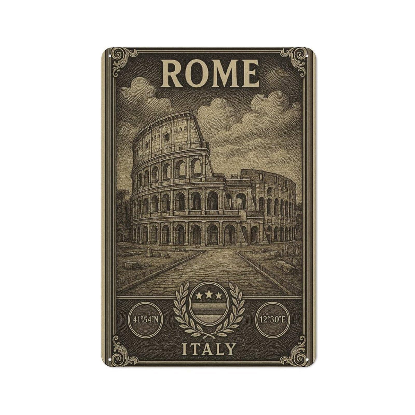 Everyday Rome, Italy Colosseum Vintage Illustration Decorative Tin Plaque 30x20cm, Room Wall Plaque for Bedroom, Kitchen, Office Or Living Room