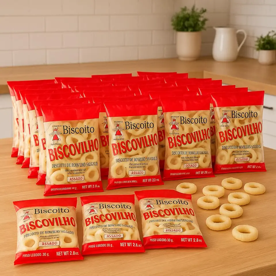 Biscovilho Biscoito de Polvilho Salgado, 80g, Pacote com 10 Unidades, Assado