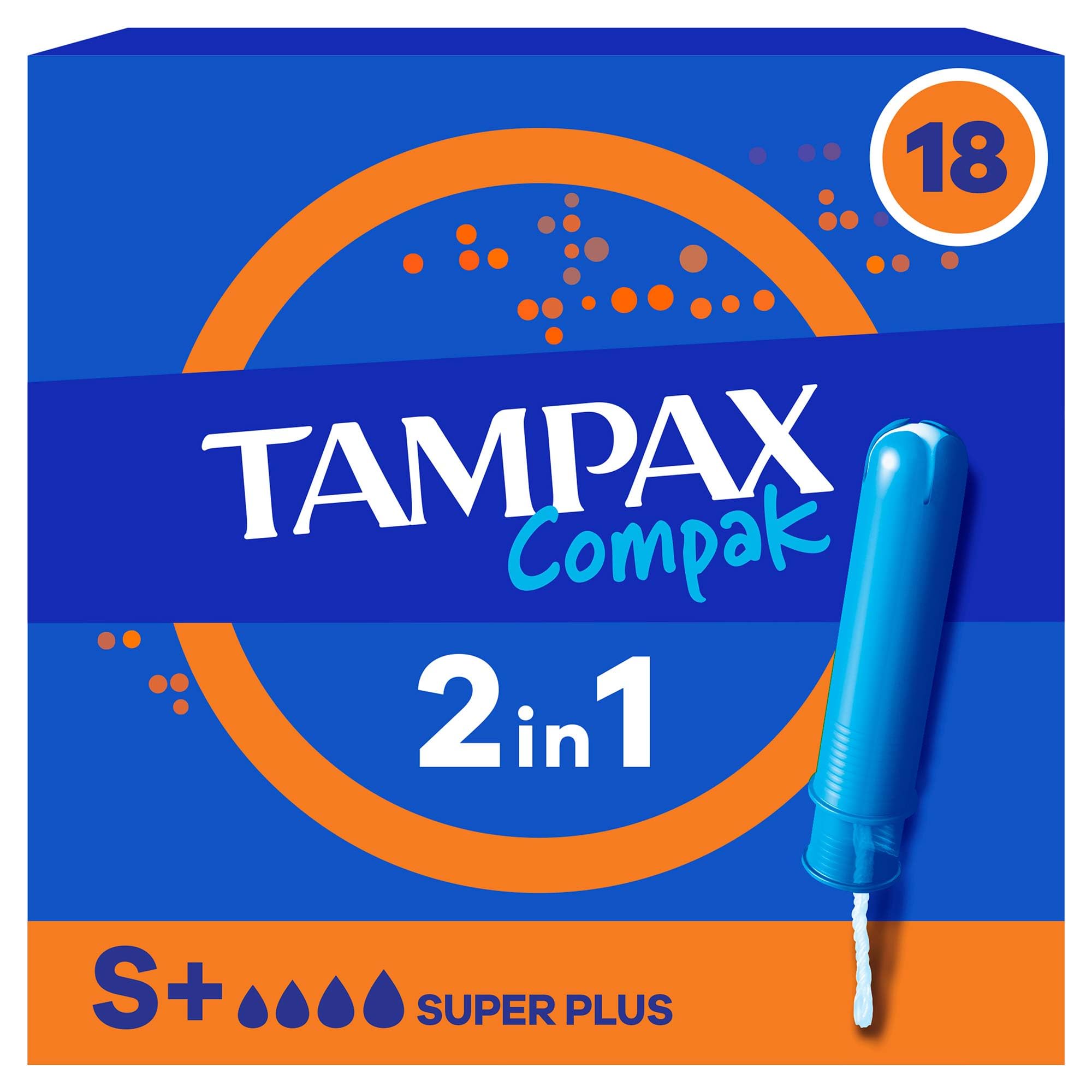Tampax Compak Super Plus - Tamponi con applicatore, 18 unità, protezione e comfort durante il tuo periodo