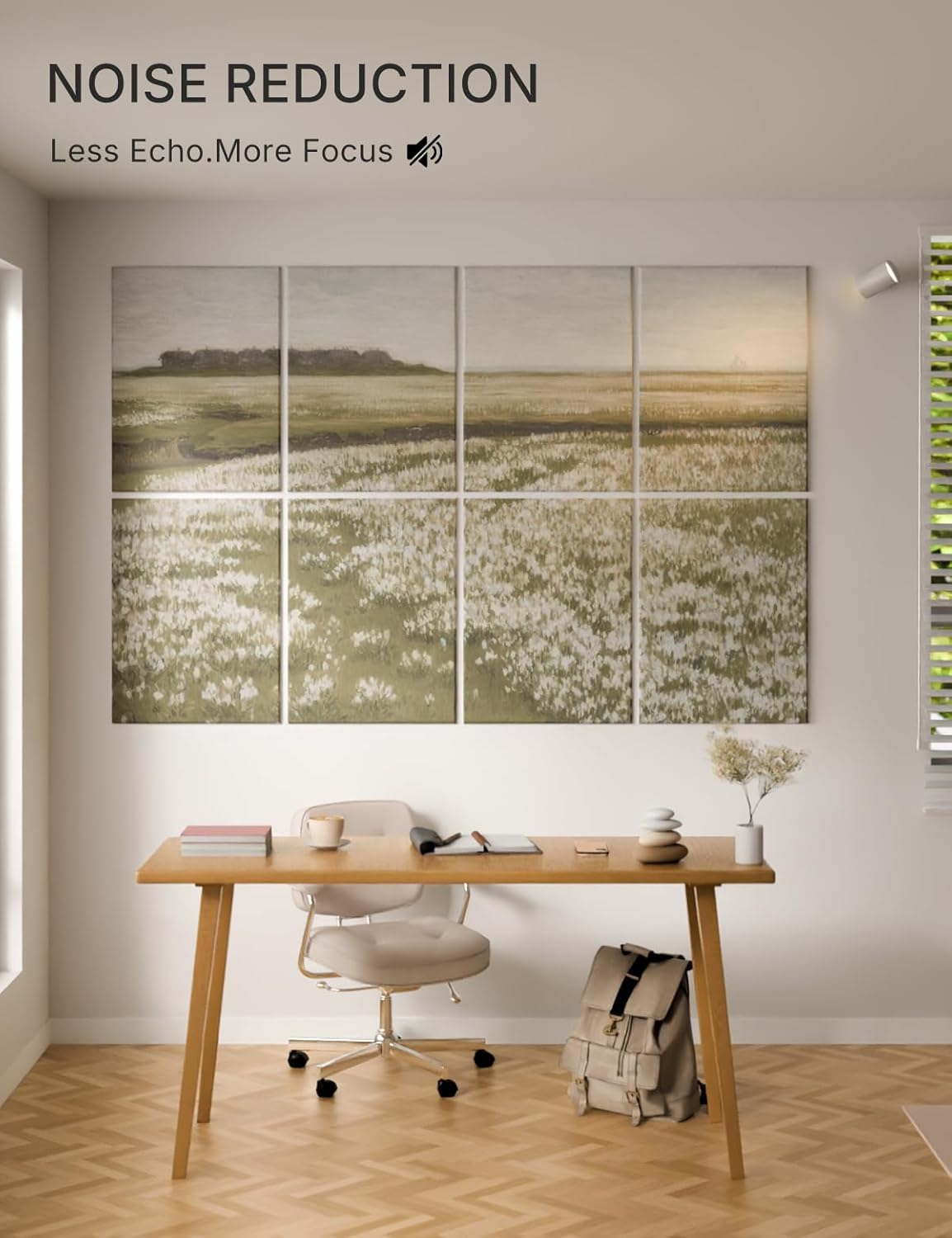 Wall Art Acoustic Panels,70''×47''Sound Absorbing Panels-8-Pack with 60 Adhesive Tabs, Panels for Living Room and Recording Studio, Offices-A Vast Summer Landscape