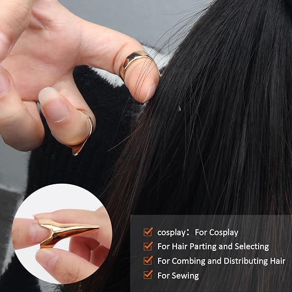 17 PCS Hair Parting Tools Set Round, Coldairsoap Stitch Braid Tool Finger | Hair Braiding Tools Including 8 PCS Hair Parting Ring, 6 PCS Hair Sectioning Clips, 2 PCS Rat Tail Comb, Magnetic Wrist Pin