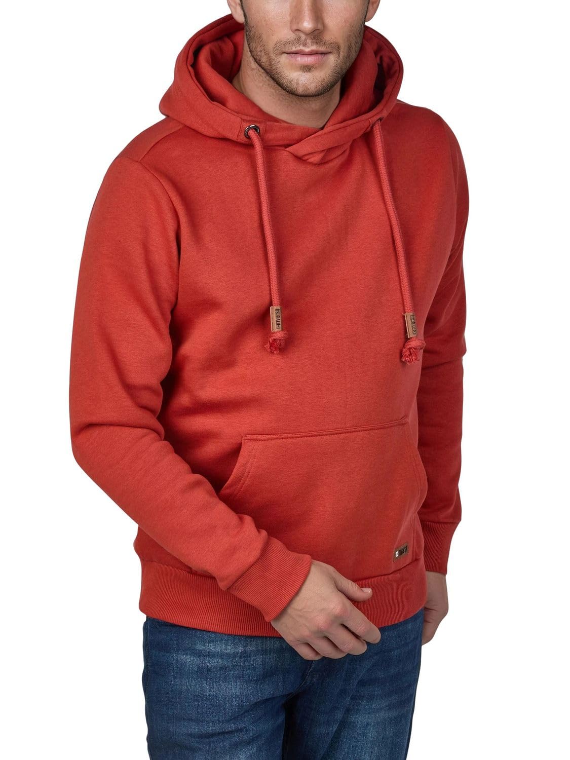 riverso RIVJulian Men's Regular Fit Hoodie Pullover Cross-Over Collar Red Blue Beige Black Green Grey S M L XL XXL 3XL 4XL 5XL, Rusty Ochre Red (15401), L