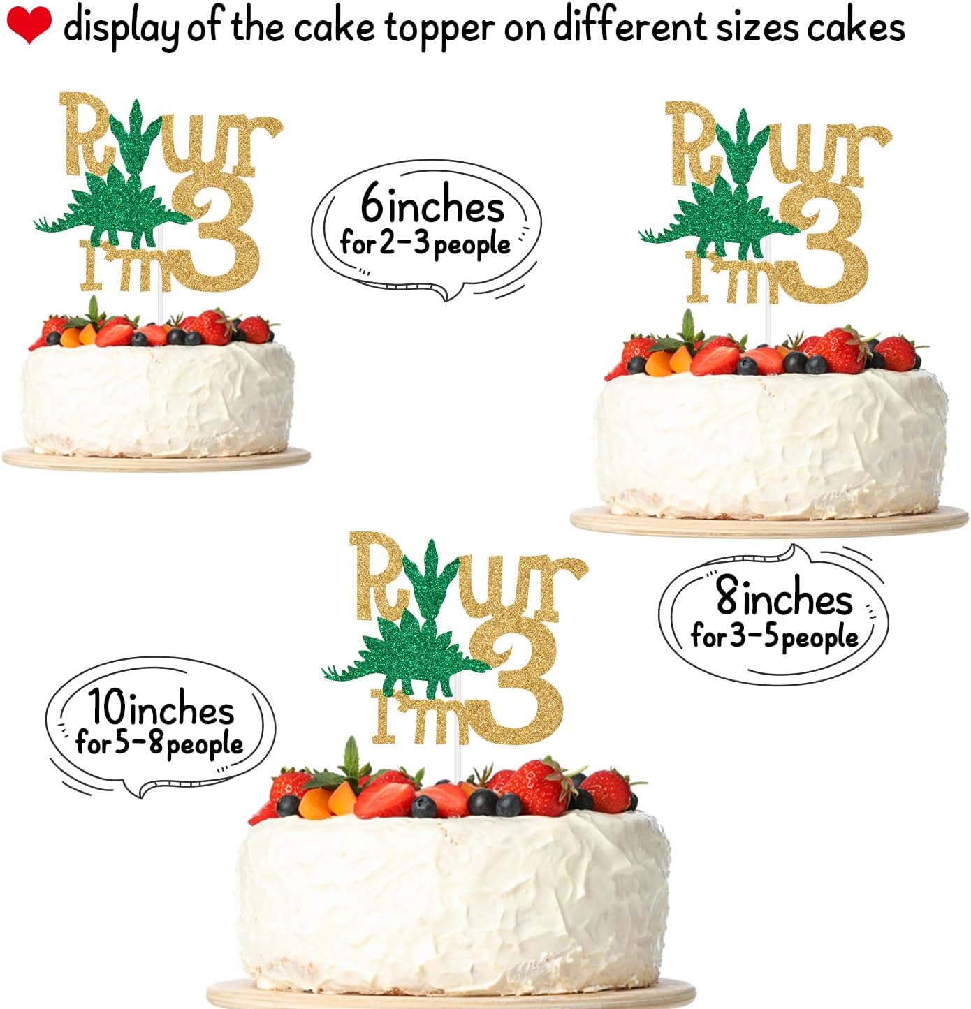 Dinosaur Happy 3rd Birthday Cake Topper, Rawr I'm 3 Cake Decor, Three Rex, Glittery Dinosaur Themed 3rd Birthday Party Decorations Supplies for Boys or Girls - Image 6