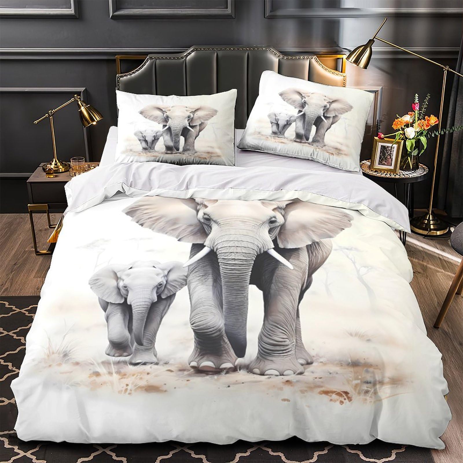 Housse de couette éléphant parure de lit microfibre douce lit simple 140x200