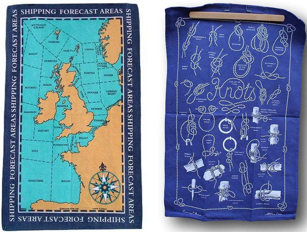 Nautical Themed Knots of The Sea and Shipping Forecast Tea Towels Galley Cloth
