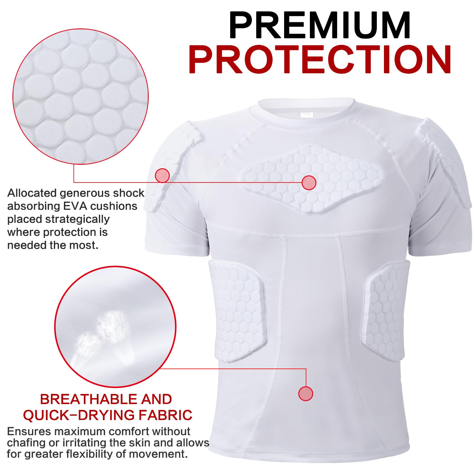 Zicac Sports Compression Shirt, Atmungsaktiv Stoßschutz Sport Tshirts Herren, Rundumschutz Kompressionsshirt Herren für Fußball Basketball Paintball Rugby Radfahren Curling Baseball