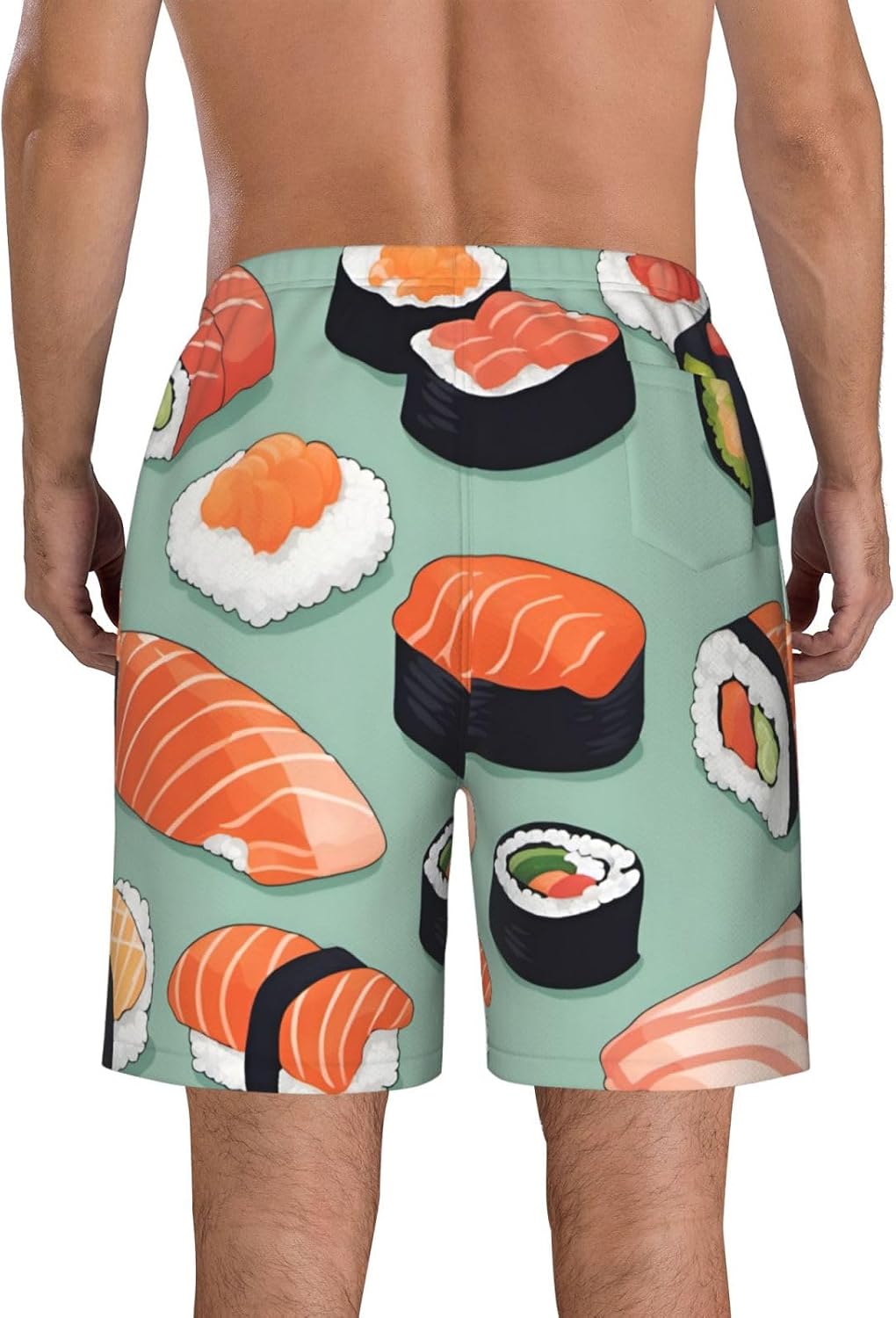 Mens Delicious Sushi Print Beach Shorts,Casual Summer Shorts for Men,Quick Dry Polyester