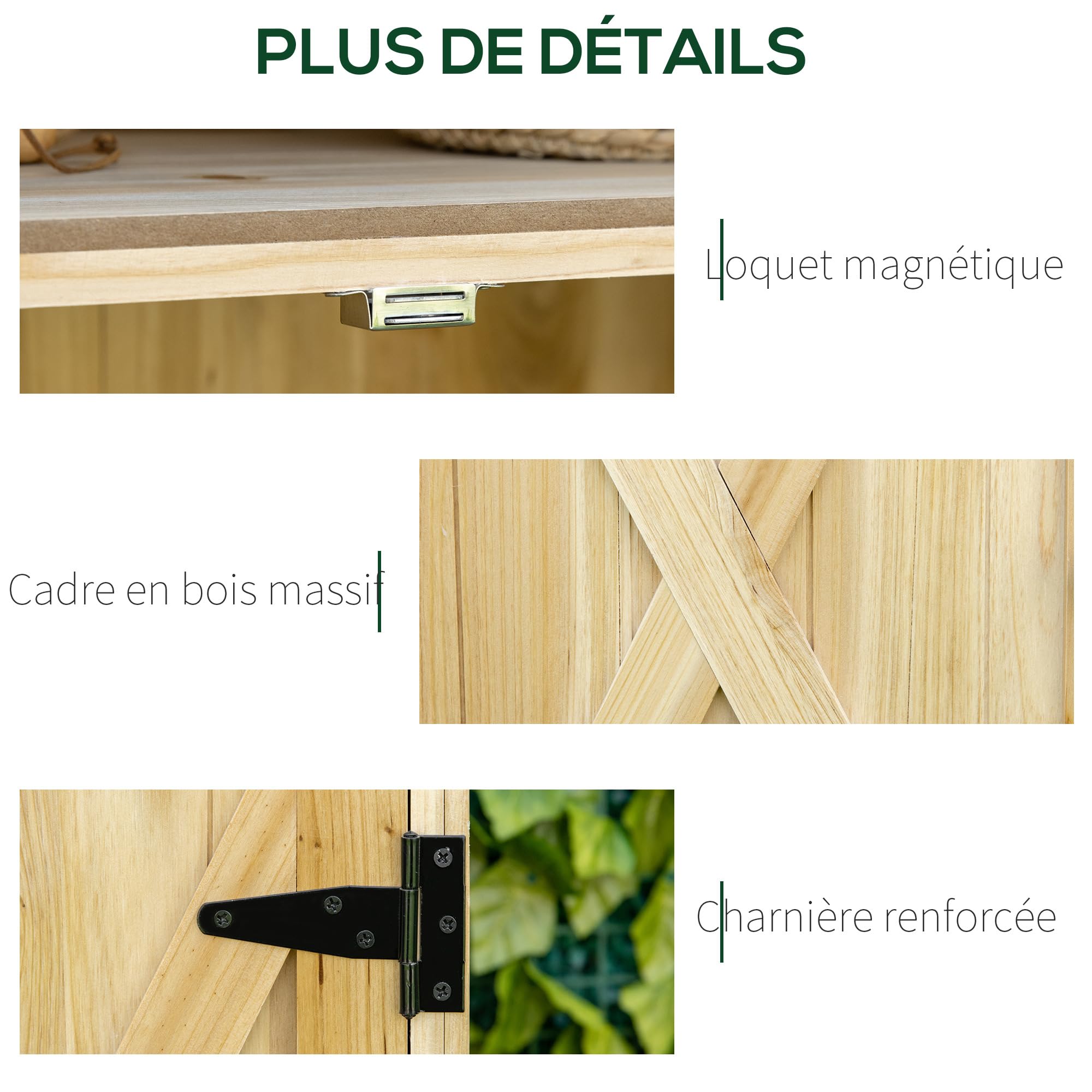 Outsunny Armoire de Jardin, Armoire de Rangement de Jardin, avec Plateau en métal galvanisé étagère Double Porte avec poignée Pieds surélevés en Bois Massif 80 x 45 x 92 cm Bois Naturel