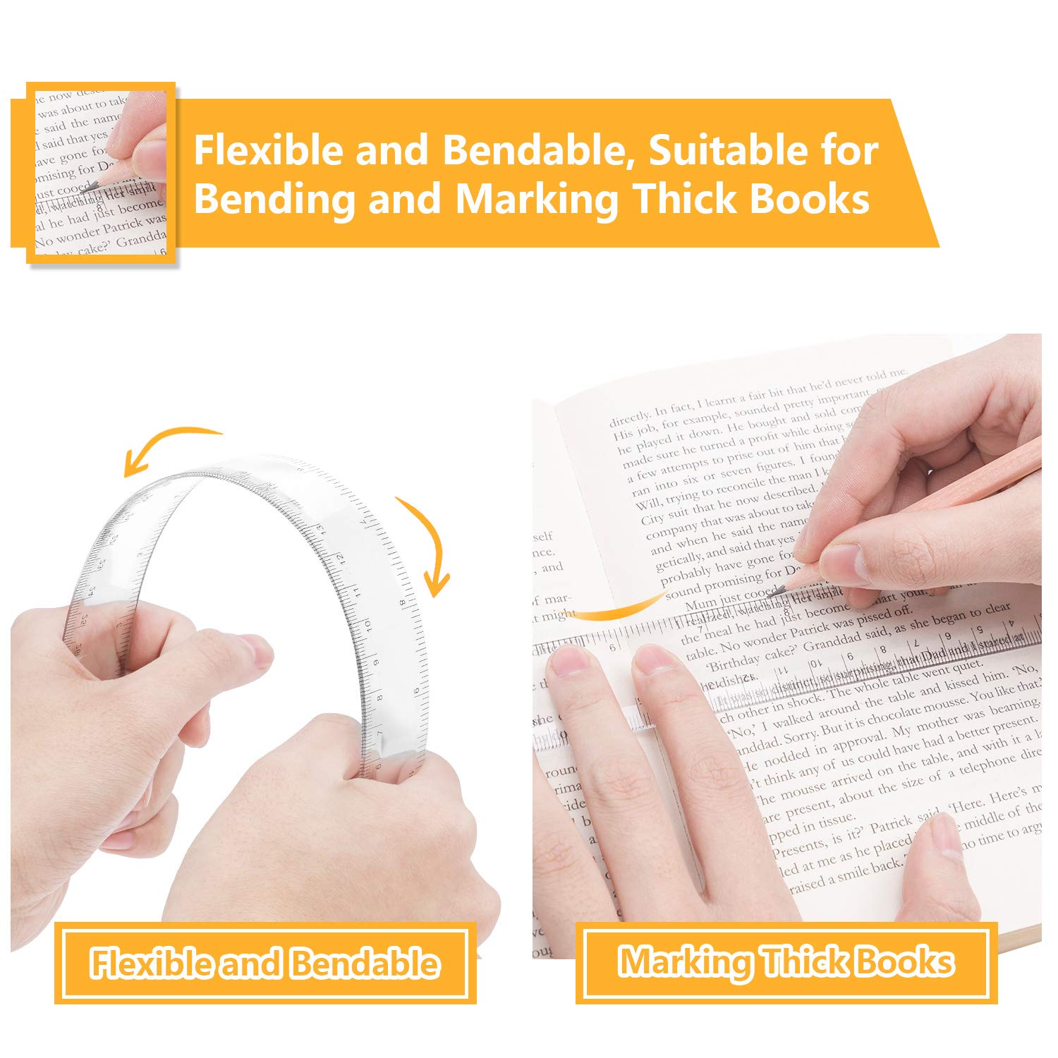 YGAOHF 4 Pcs 12 Inch Clear Ruler, Plastic Clear Ruler with 1 Tape Measure, Flexible Straight Ruler with Inches and Centimeters for School Classroom, Home, or Office - Image 2