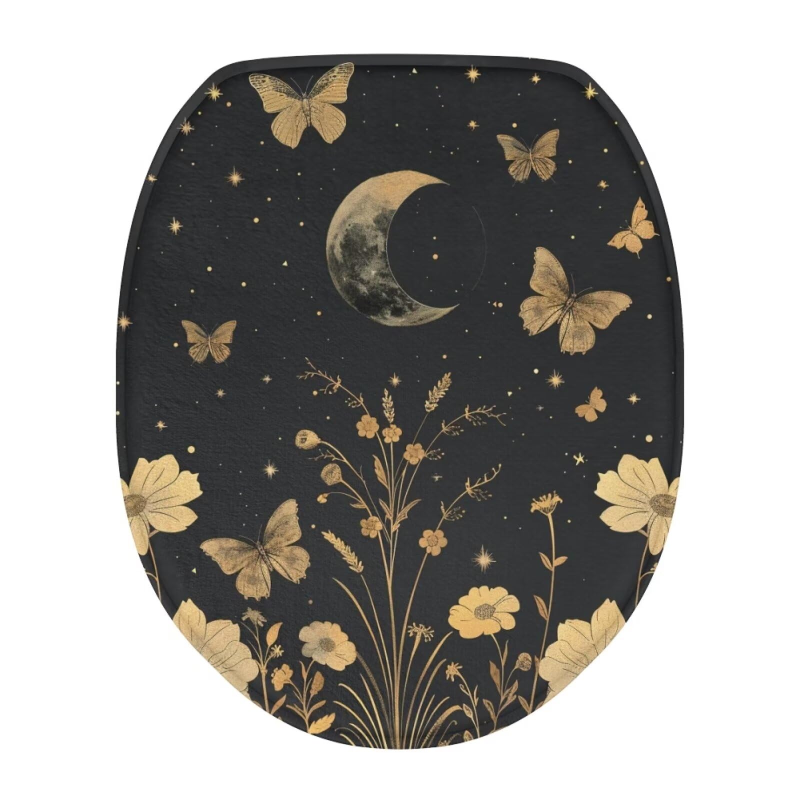Bivxisrvo Butterfly Floral Print Toilet Lid Covers Polyester Fabric Breathable Toilet Seat Covers for Bathroom Soft, Dustproof Seat Covers Keep Clean Tidy Fits Most Toilet Lids
