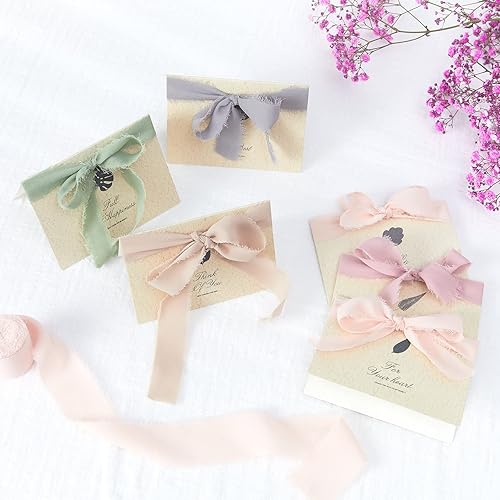 Miniatura 4 de 4 rollos de cinta de seda de gasa hecha a mano con flecos 1 ancho x 5 yardas por rollo juego de cinta de bordes deshilachados para envolver regalos