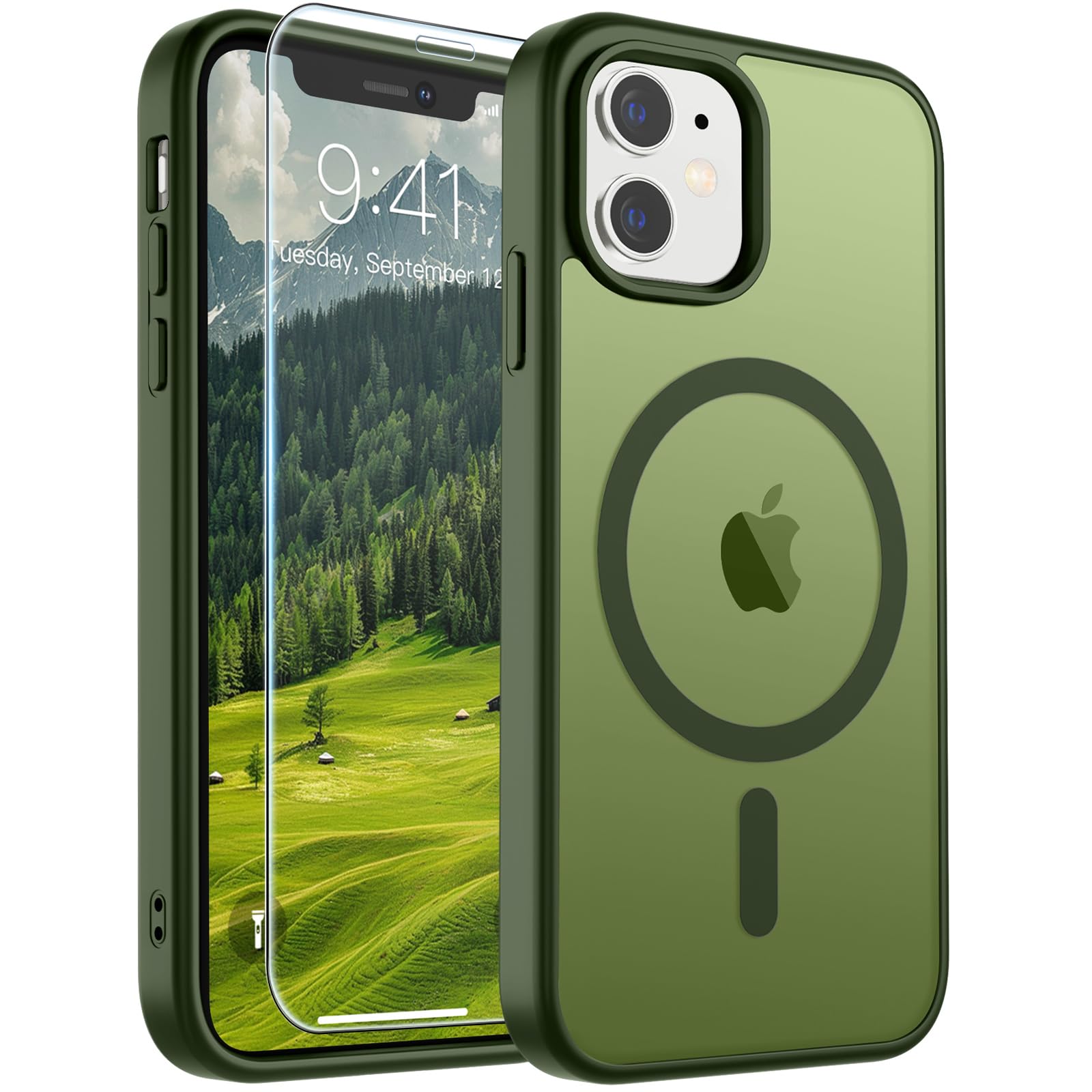 SUPFINE Magnetic for iPhone 11 Phone Case Cangling Green | With Screen Protector, Translucent Matte, Compatible with MagSafe, Military Grade Drop Proof, Rugged Shockproof Protective