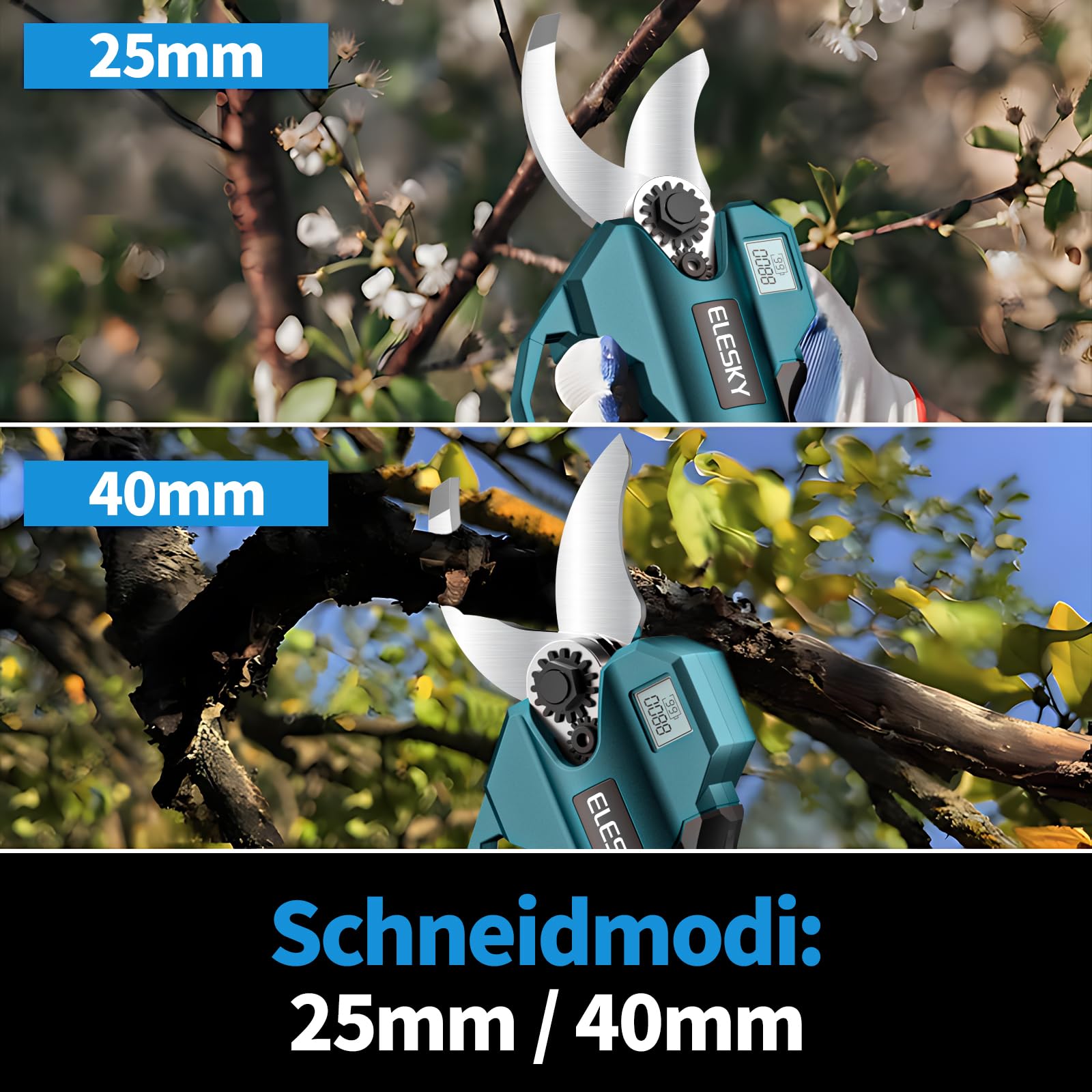 Akku-Astschere Professionelle Passend Kompatibel mit Makita Akku, 40mm Elektrische Gartenschere, SK5 Klingen, LED-Display, Doppelte Sicherheitsverriegelung für Garten, Sträucher und Äste