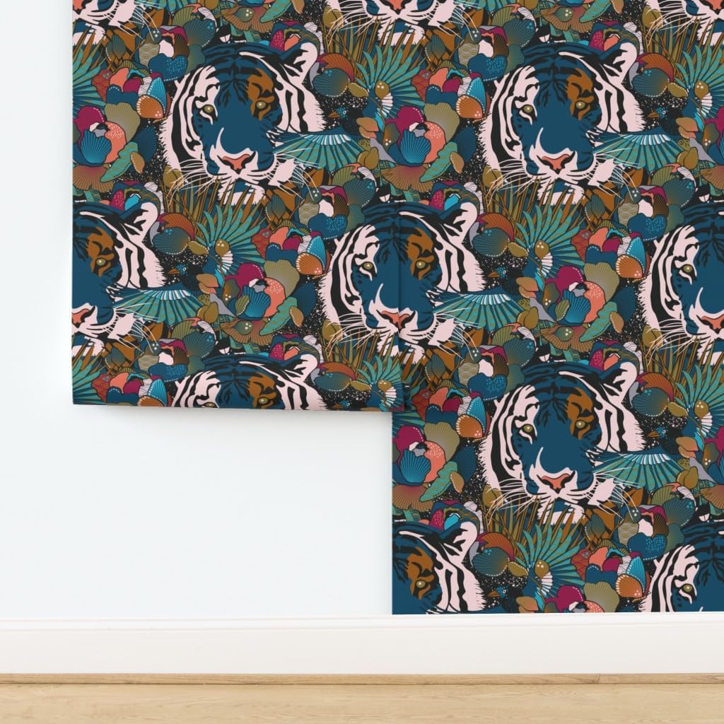 Peel & Stick Wallpaper 3ft x 2ft - Deep Jungle Scale Custom Removable Wallpaper by Spoonflower
