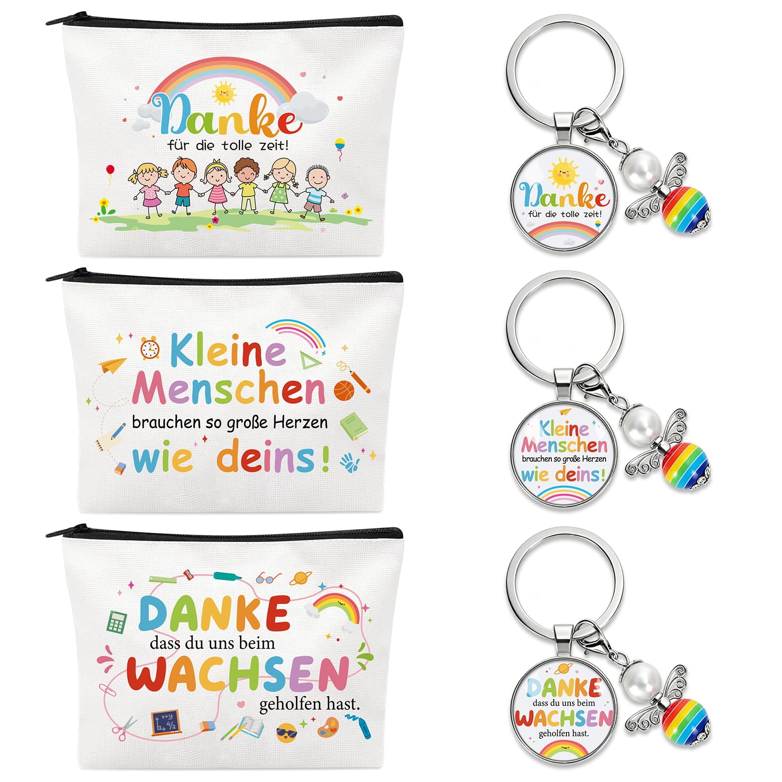 MOTONG Abschiedsgeschenk Erzieherin 3pcs Make-Up Taschen Danke Geschenk | Dankeschön Geschenke mit 3pcs Schlüsselanhänger für Erzieherin, Kindergarten Dankeschön Geschenke Lehrer Lehrerin Tagesmutter
