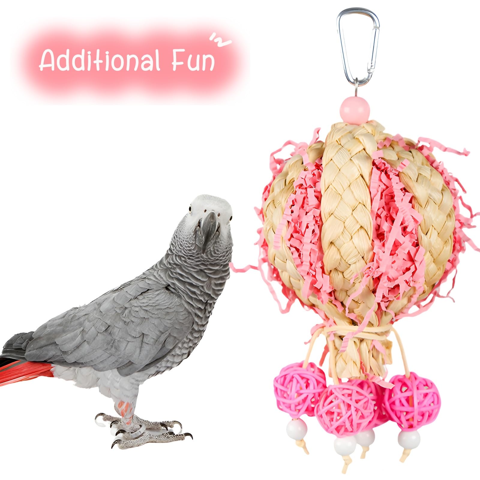Bird Toys Foraging Shredder Hanging Toys Rope Perch with Bell Parakeet Toy Parrot Swing Climbing Standing Toys Bird Cage Accessories for Conure Cockatiel Budgies Lovebird, Pink, 1 Pack - image 2