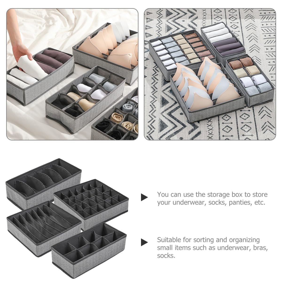 Alipis 4 Stück Teiliges Faltbares Aufbewahrungsbox Stoff Organizer für Unterwäsche Bhs Socken mit Robustem Reißfestem Oxford material Platzsparend und Vielseitig für Schubladen und