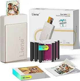 Liene Impressora fotográfica portátil Pearl N200 Pro, mini impressora instantânea para iPhone Smartphone, sublimação de tinta térmica, impressora de adesivos Bluetooth, 50 folhas, papel adesivo 5 x 3