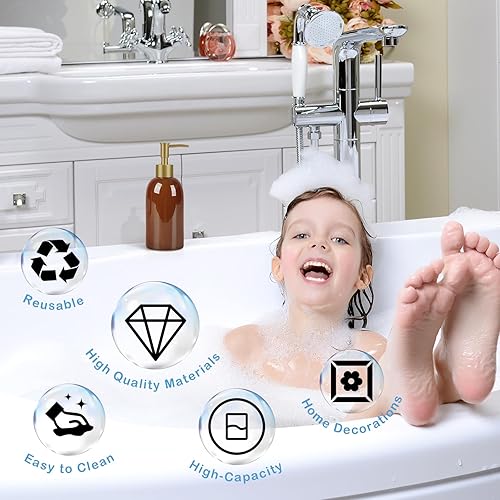 Miniatura 8 de Natheeph Dispensador de jabón de cerámica de 14 onzas, dispensador de bomba de jabón de cerámica, puede llenar líquido para bañococina (marrón)