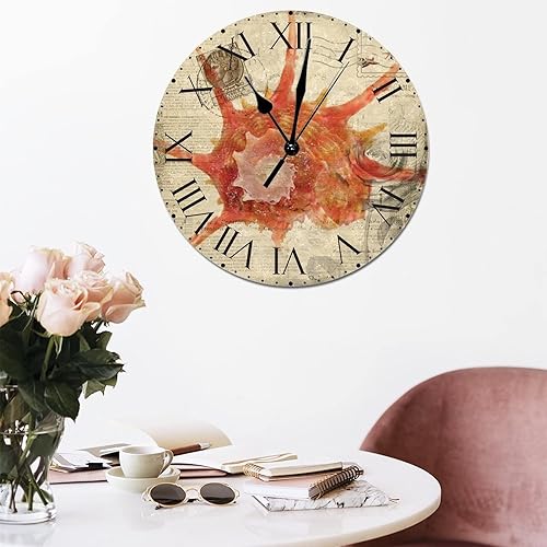Miniatura 34 de ArogGeld Reloj de pared con diseño de estrella de mar antigua francesa, de cloruro de polivinilo, con números romanos, de 10 pulgadas, funciona
