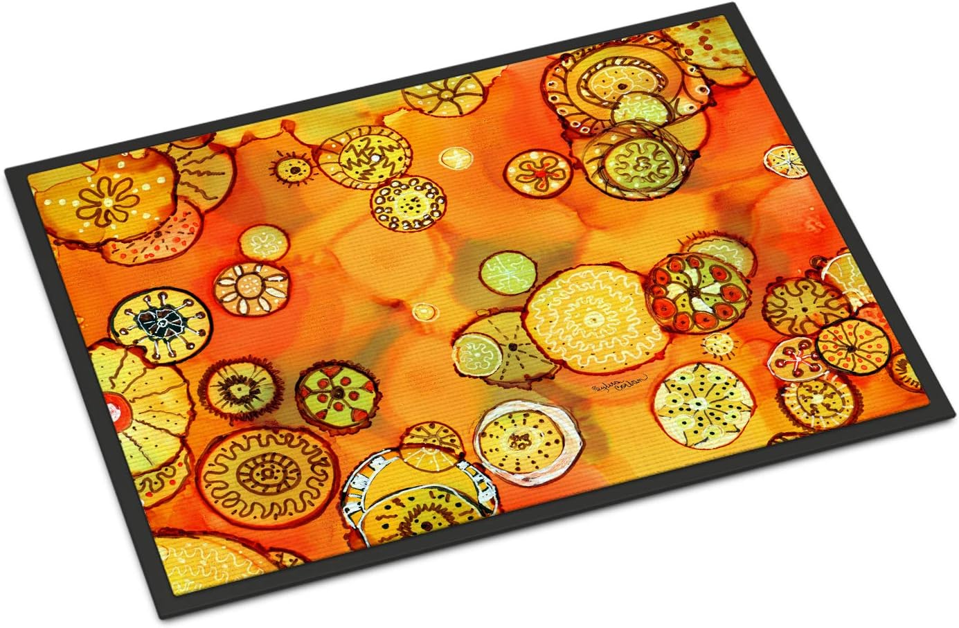 Caroline's Treasures 8987MAT Abstract Flowers in Oranges and Yellows Doormat 18x27 Front Door Mat Indoor Outdoor Rugs for Entryway, Non Slip Washable Low Pile, 18H X 27W