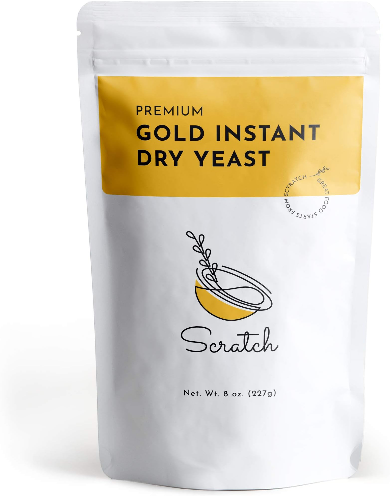 Scratch Gold Yeast - Instant Dry Yeast for a Rapid Rise - Add Straight to Dry Mix - Perfect for Making Bread, Bread Machines, Pizza Dough, Crusts & More - (Gold 8oz) (1 Packet)