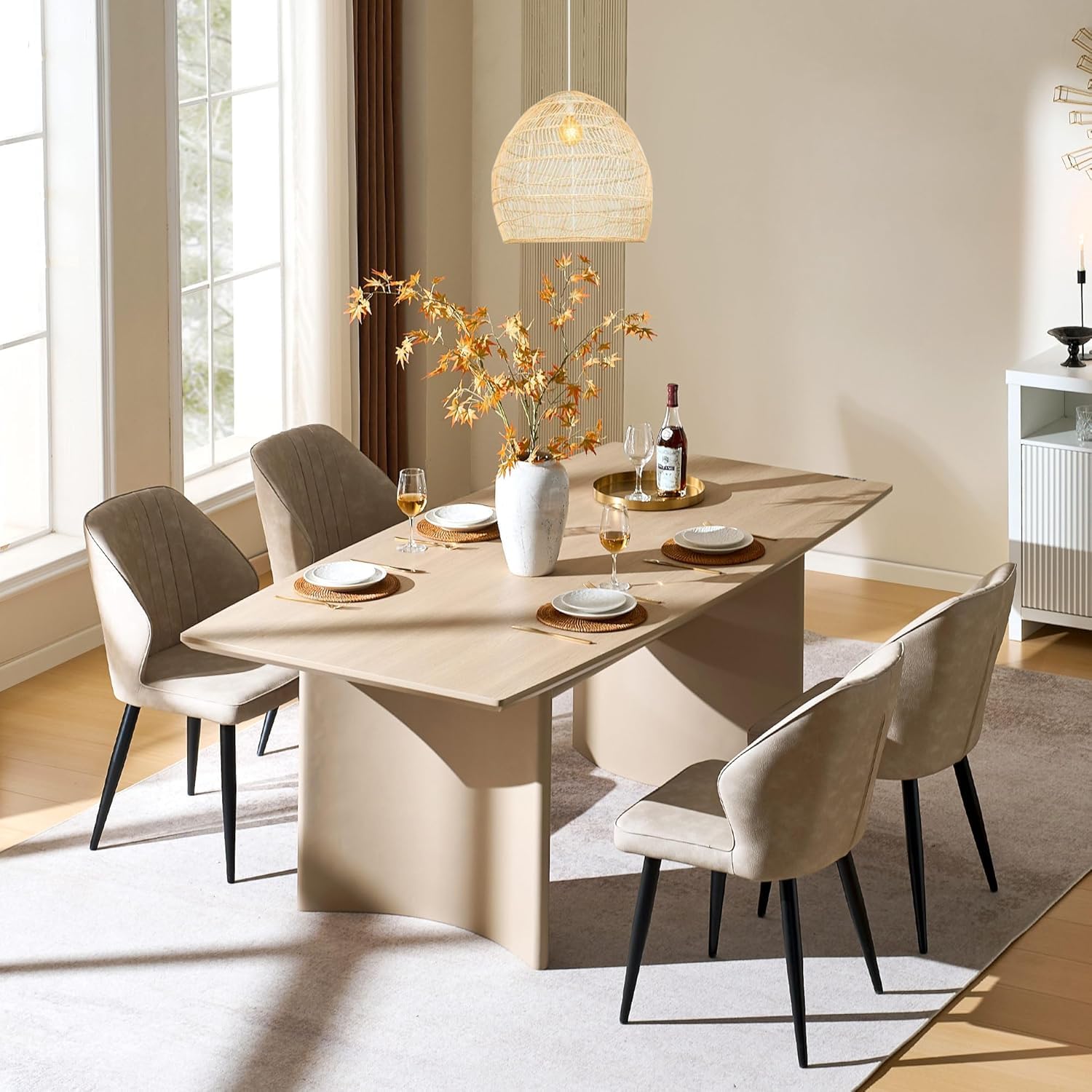 CLIPOP Esszimmerstühle 4er Set Retro Kunstleder Gepolsterter Esszimmerstuhl mit Rückenlehne und stabilen Metallbeinen, Küchenstühle Polsterstuhl für Home Office Möbel (Beige, 4)