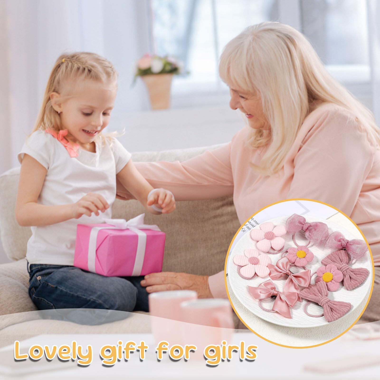 AzureRay Lot de 10 chouchous à cheveux mignons pour filles avec nœuds pour cheveux rose et motif floral, joli ensemble d'accessoires pour cheveux pour bébé et enfants