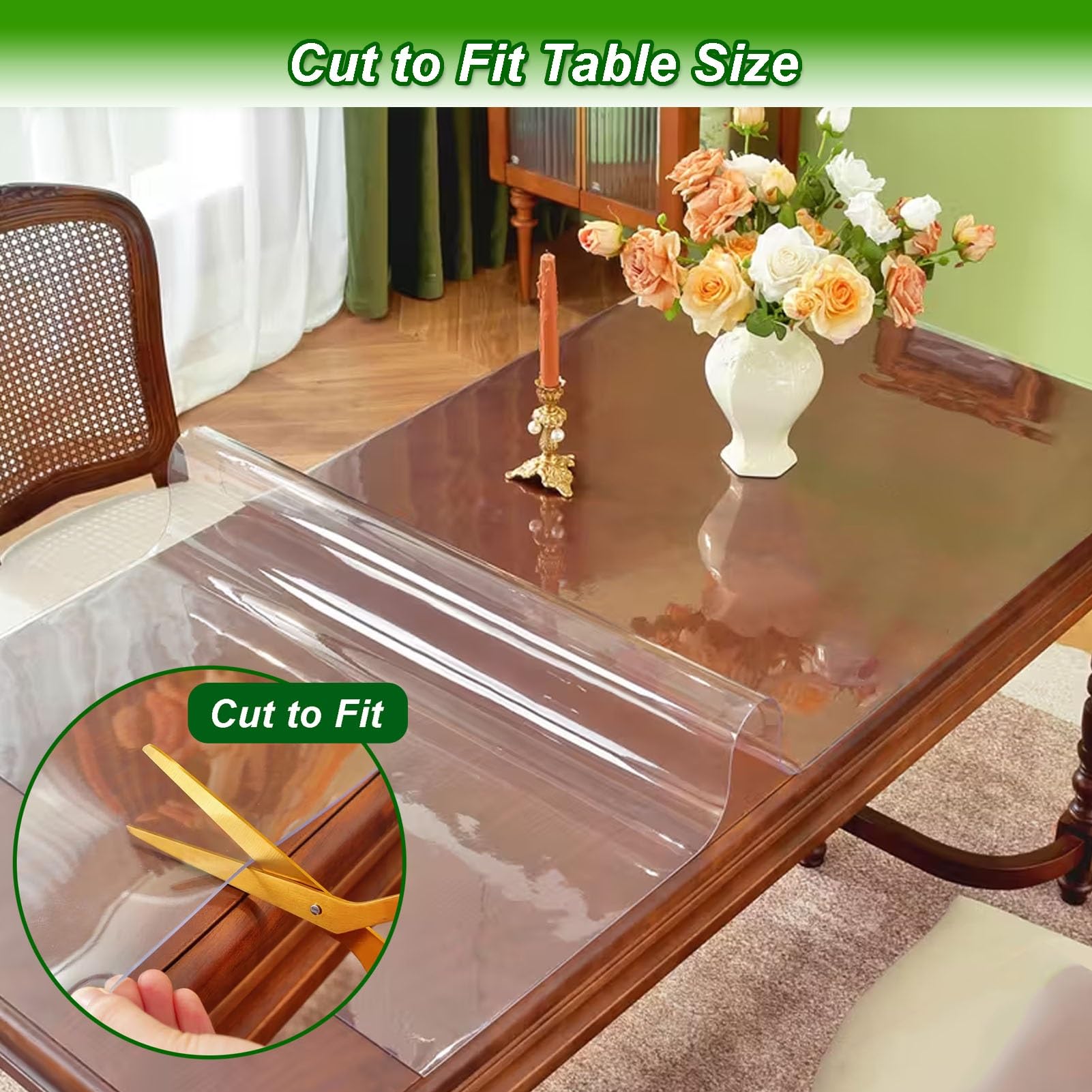 Protector de mesa de PVC para comedor, 170 x 350 cm, cubierta de vinilo impermeable, fácil de limpiar, protector de mesa de plástico para cocina, escritorio y tocador