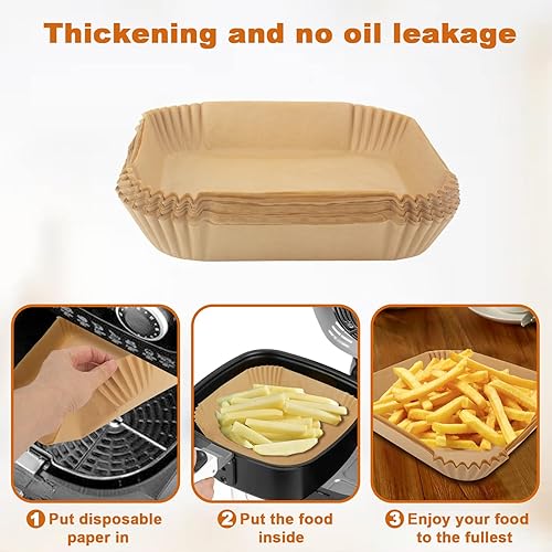 Miniatura 5 de Forros de papel para freidora de aire, 125 forros desechables para freidora de aire de 5 a 8 cuartos de galón, papel pergamino cuadrado