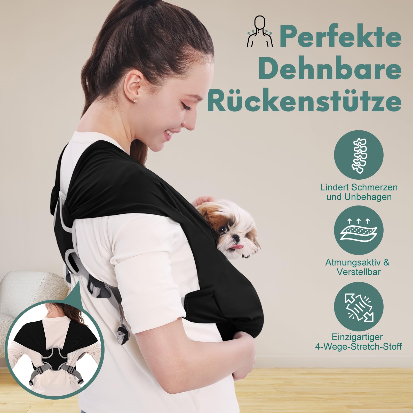 Supet hundetasche für kleine Hunde, freihändig verstellbare doppelt breite Hundetragetasche, entlastet Rücken und Nacken, angstlindernde Fronttasche für Welpen, weiche atmungsaktive Hundetragetasche