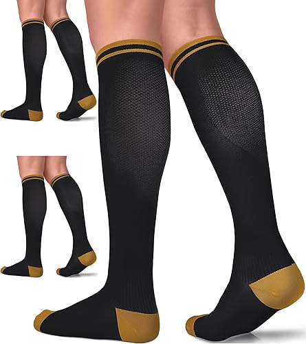FuelMeFoot Paquete de 3 calcetines de compresión de cobre Calcetines de compresión para mujeres y hombres Lo mejor para médicos, correr, atletismo