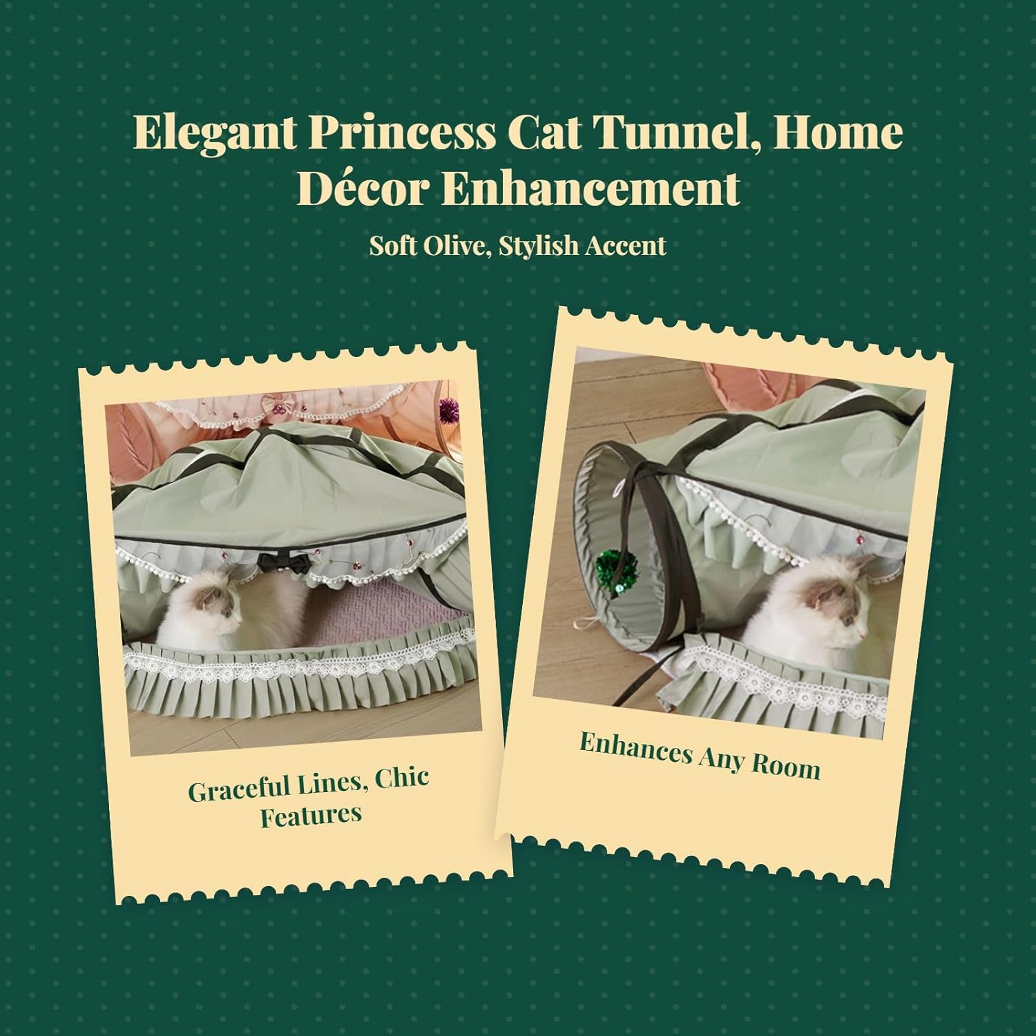 Cat Tunnel Bed Interactive Toy Playground Kitten Training with Removable Mat Hideout for Indoor Small Animals Pets Dogs Rabbit, Green