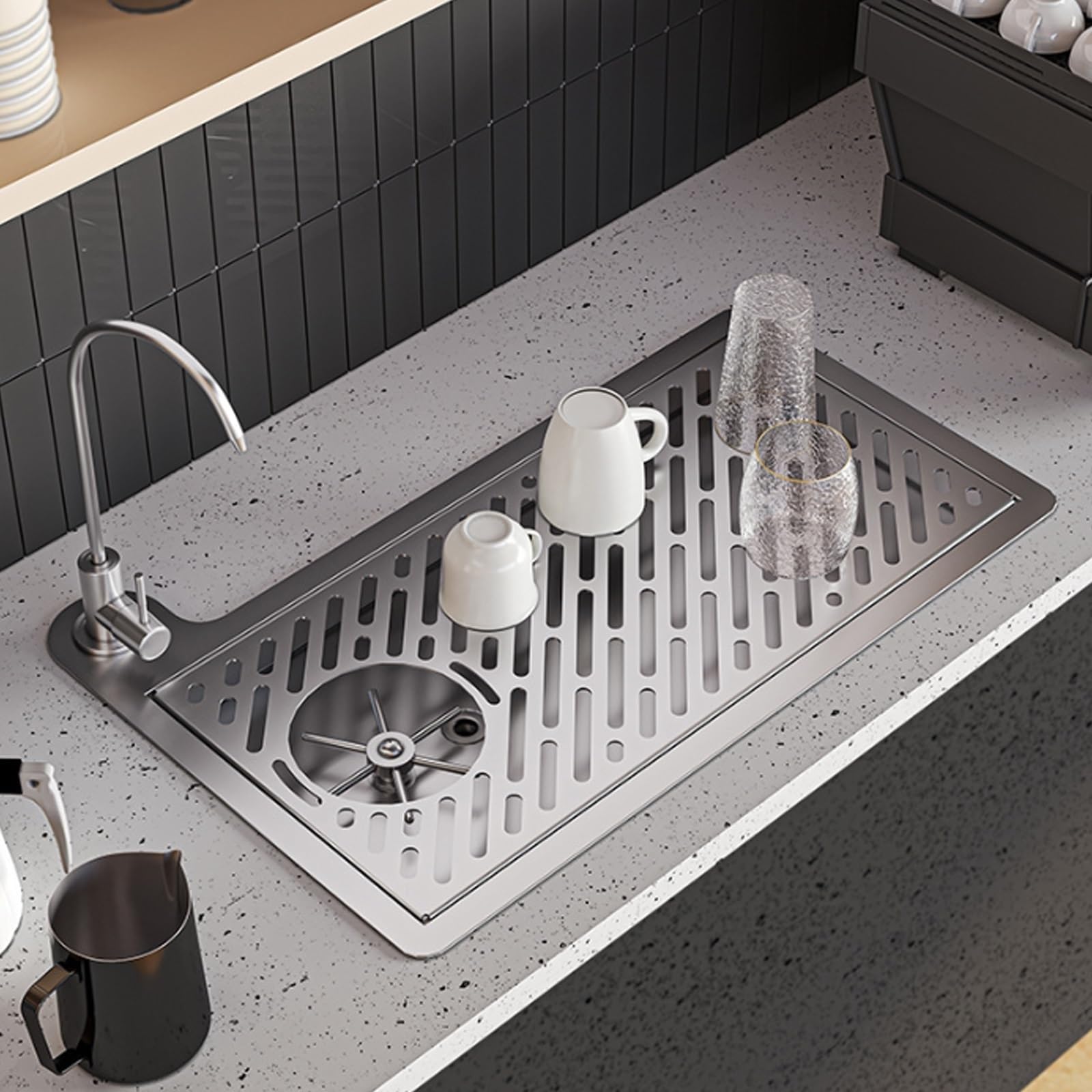 Lavavasos Comercial con Grifo Y Bandeja De Drenaje, Limpieza A Alta PresióN con Chorro MultiáNgulo De 360°, InstalacióN Sencilla E Integrada, para CafeteríAs, Hoteles Y Restaurantes(S)