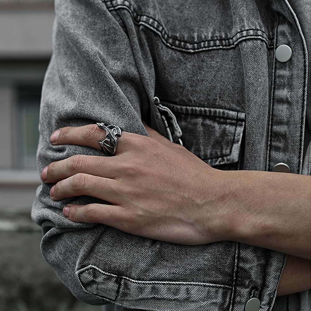 YABEME 925 Sterling Silber Drachenring für Männer, Nordic Viking Vintage Verstellbarer Hochleistungs-Fingeramulettschmuck
