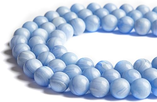Miniatura 3 de 100 cuentas de ágata de encaje azul de 0.23 pulgadas (0.236in), cuentas redondas sueltas para hacer joyas