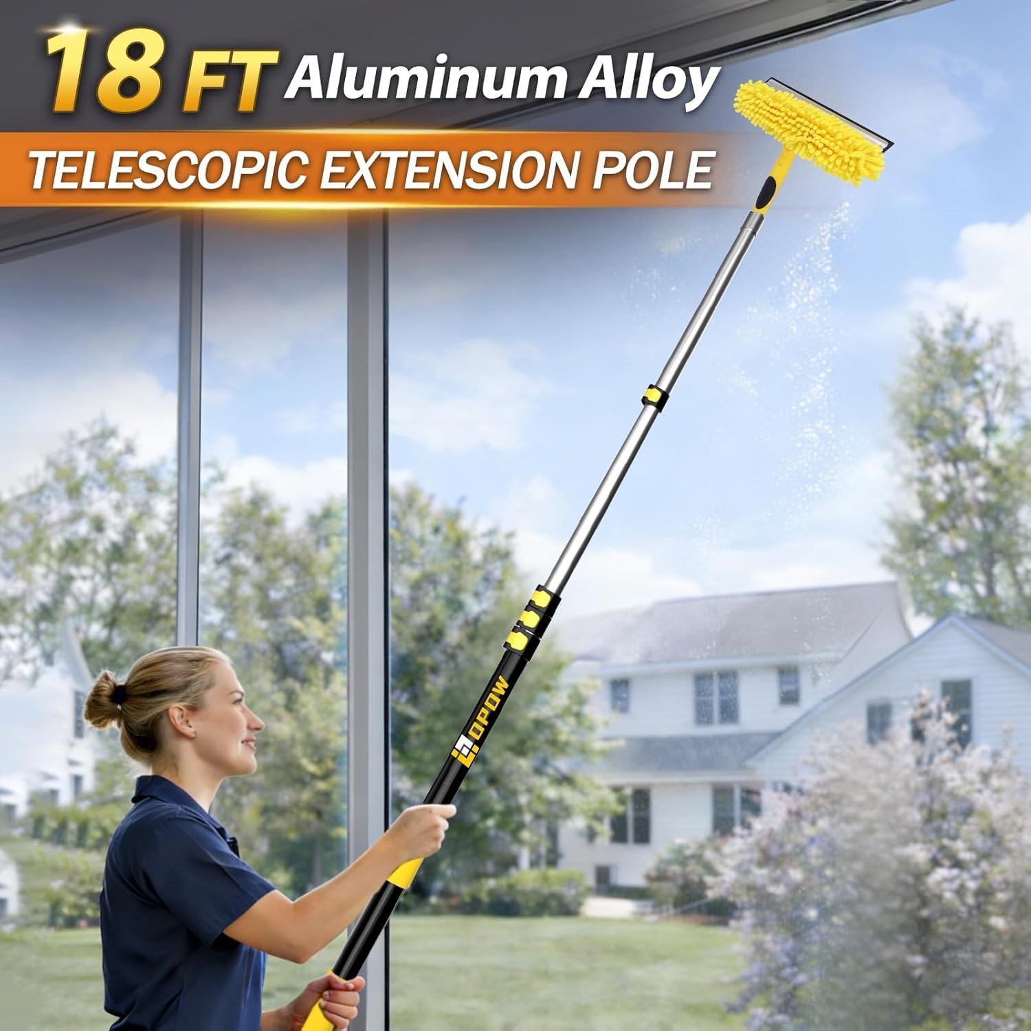 High Reach Window Squeee with Extens Pole, 2-1 Window Washing Kit