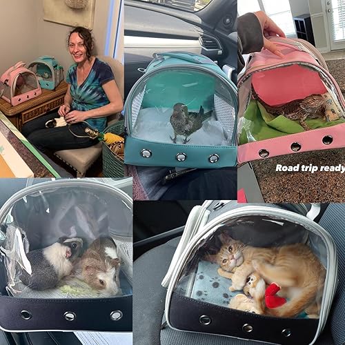 Miniatura 7 de Mochila transportadora de cobayas con ventana de burbujas transparente, mochila de burbujas transparente para cobayas, conejito, rata, pájaro (Gris,