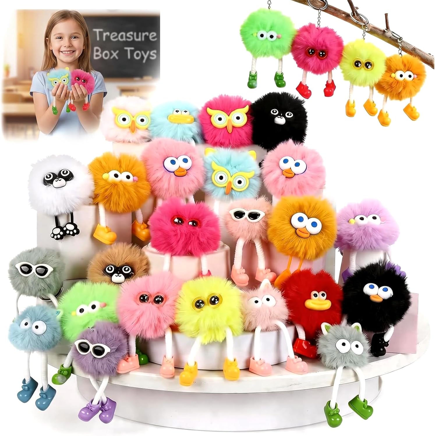 Niskite Treasure Box Toys for Classroom: 24 Pack Cute Plush Keychains For Kids – Bulk Class Prize Student Rewards Back To School Gifts Party Favors Goodie Bags Stuffers