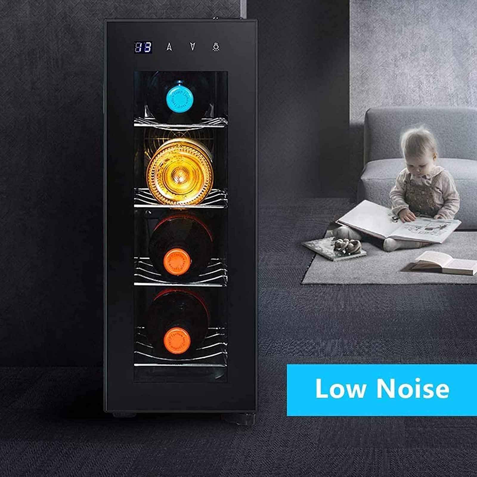 DINGYXIN 4 Bottle Wine Cooler,Mini Bar Refrigerator Beverage Refrigerator And Cooler Table Top Vertical Wine/Drinks Cooler 8-18°C Adjustable Temperature Black on Fridge.com