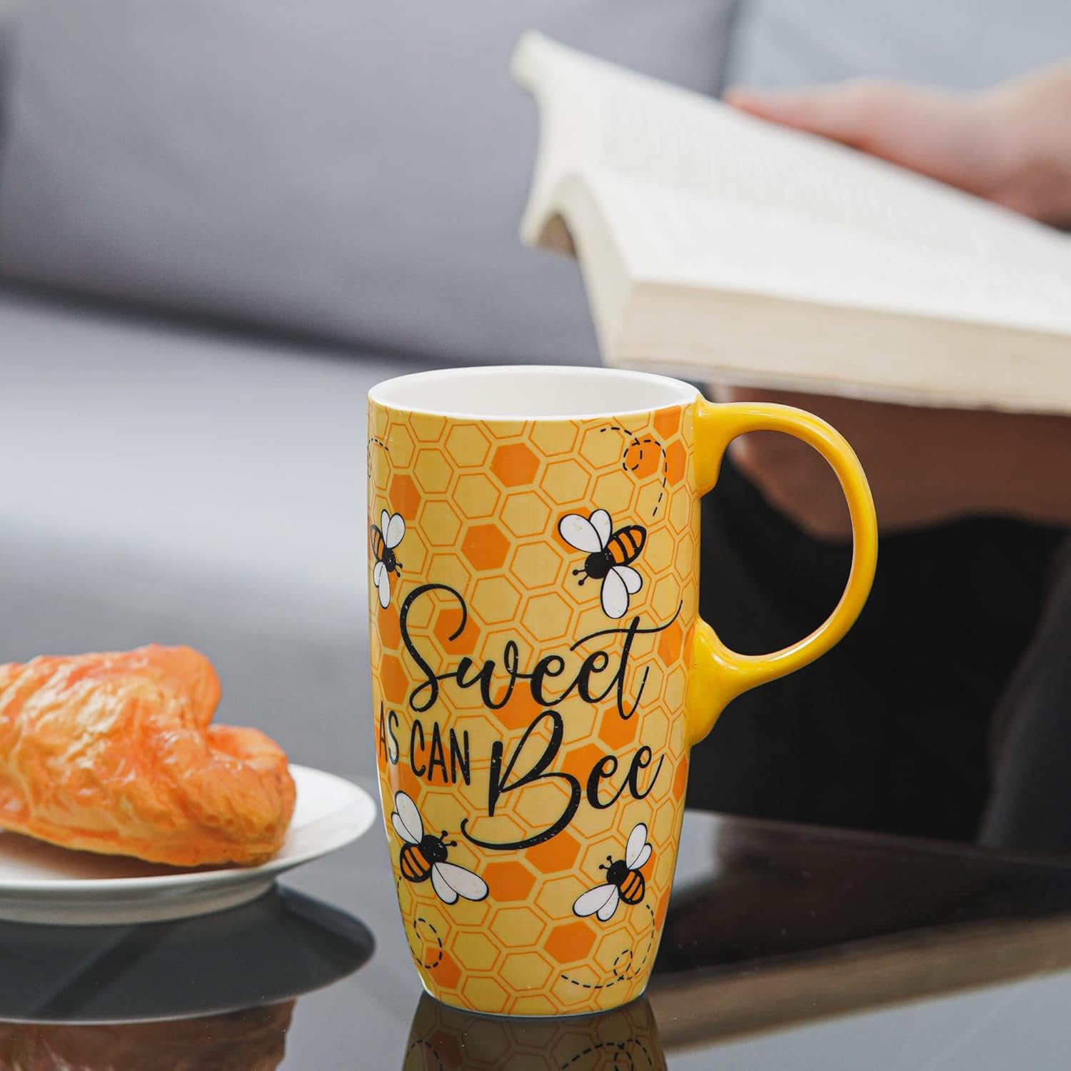 Topadorn 17oz Ceramic Travel Coffee Mug with Sealed Lid Tea Cup with Color Box, Microwave & Dishwasher Safe, Unique Mug for Latte & Hot Chocolate, Holiday Office Gift Her Him, Sweet as Can Bee - Image 6