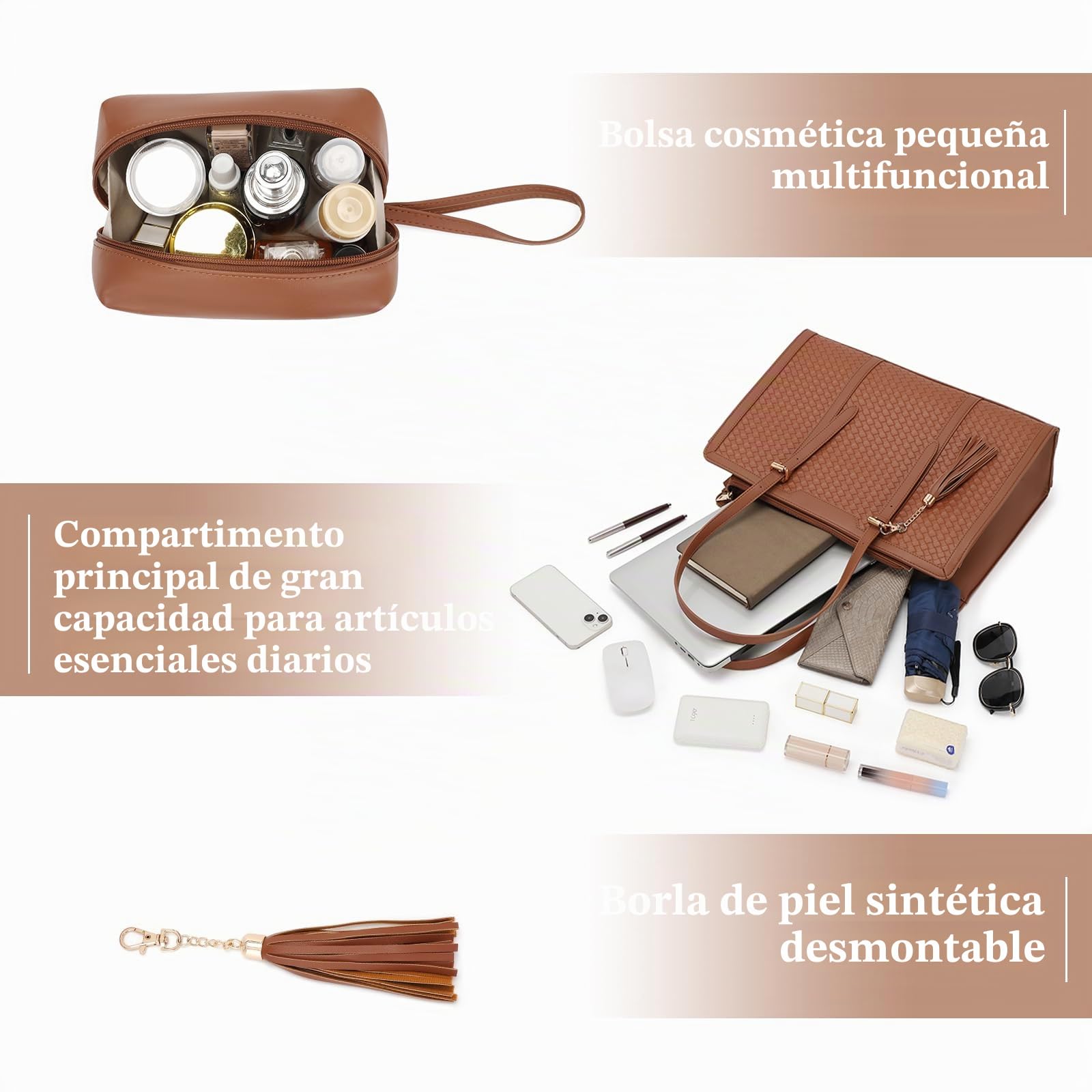 Laptop Tote Bag for Women fits 15.6 Laptop, PU Leather Work Tote bags for Women Large Computer Tote Handbag with Purse